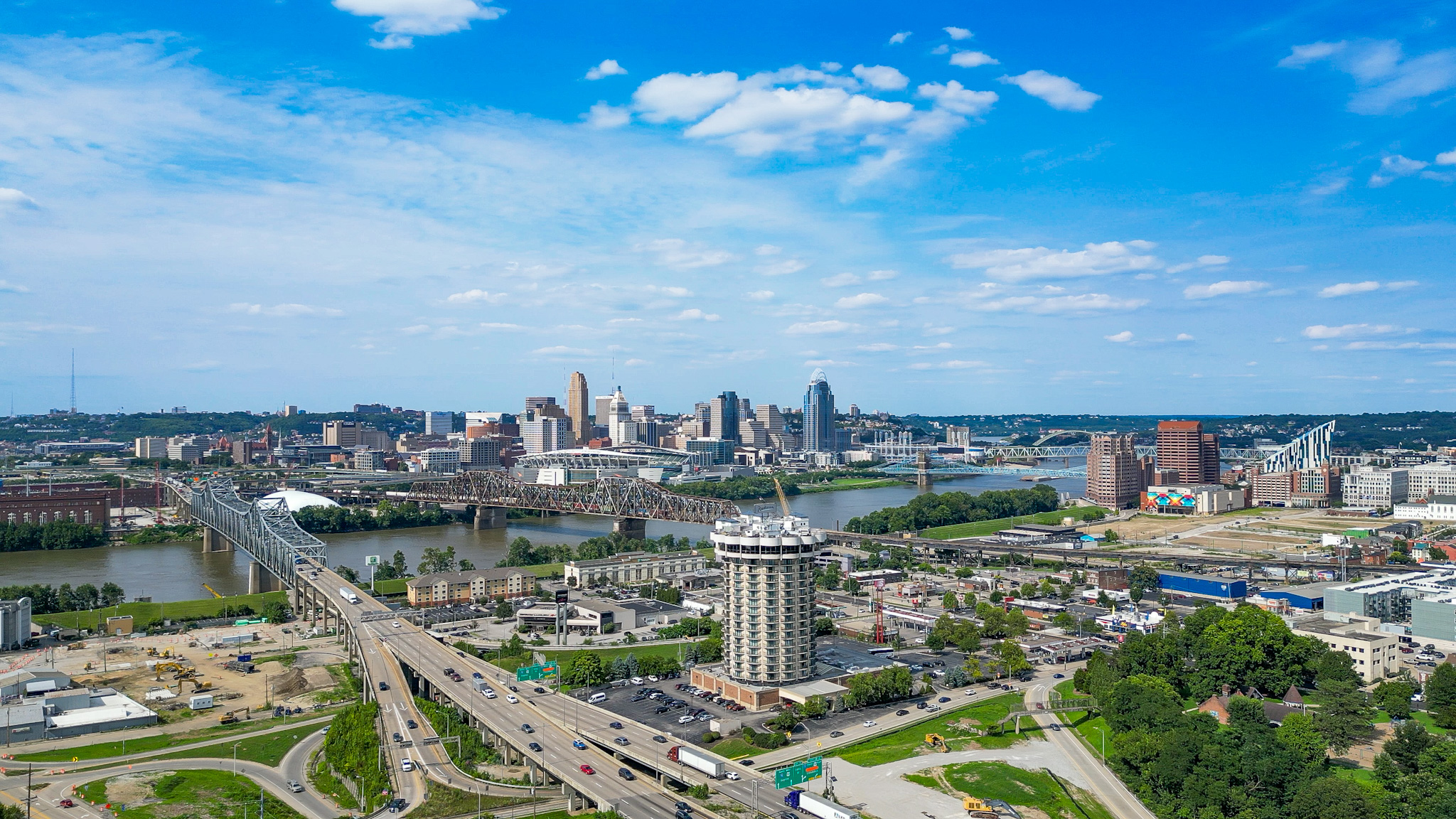 Devou Park overlook with the downtown Cincinnati skyline in the distance