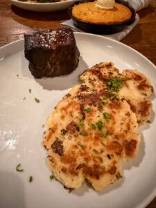 Filet mignon and crispy potato cakes at The Appalachian Sevierville
