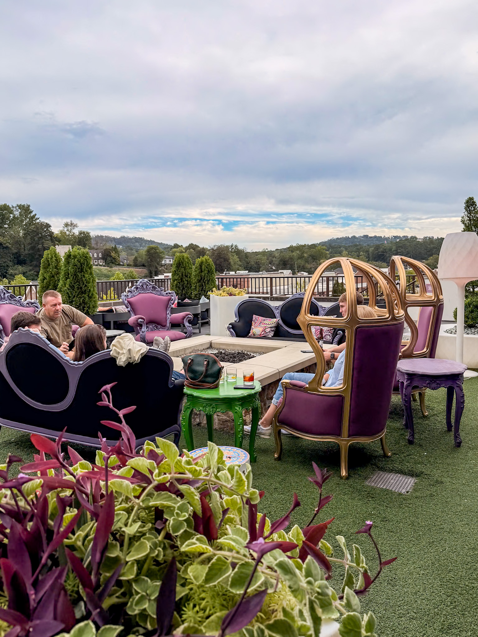Grand Bohemian Hotel Mountain Brook rooftop terrace at sunset