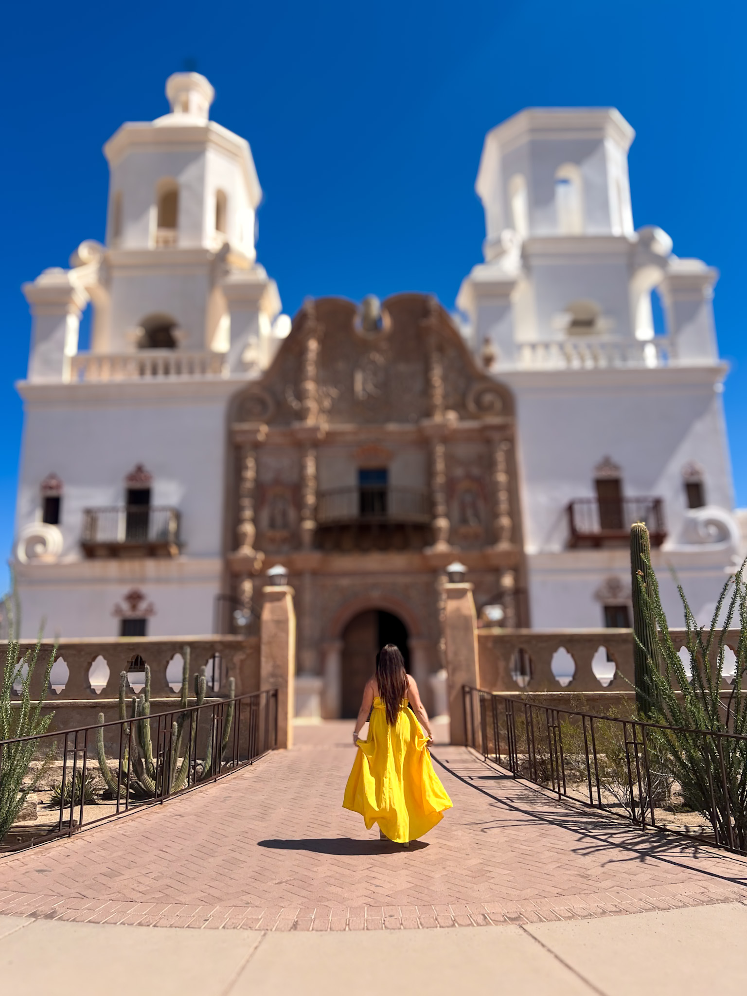 Mission San Xavier hilltop view on a weekend in Tucson
