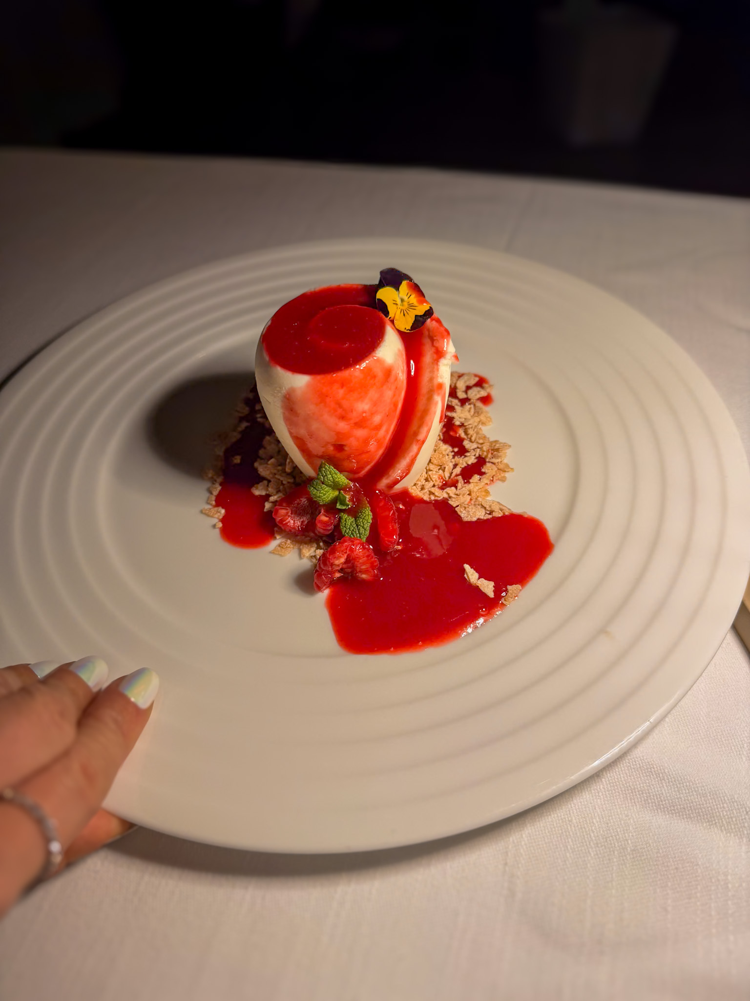 Pierchic Dubai review highlighting romantic dining atmosphere dessert