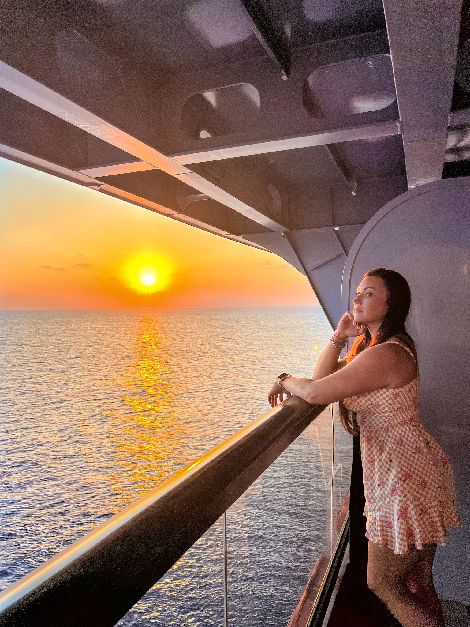 Virgin Voyages cabin guide balcony sunset view