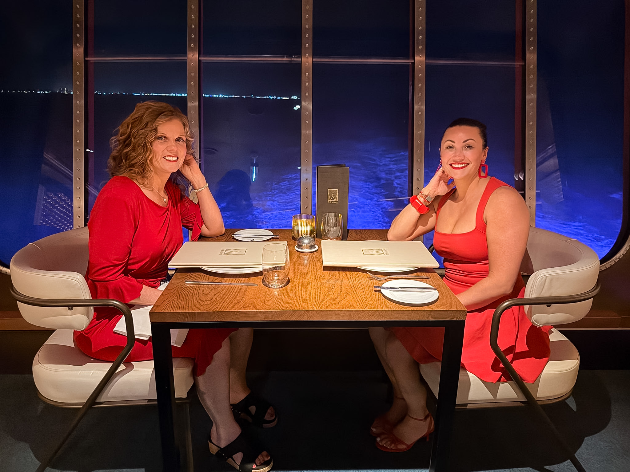 what to wear on a Virgin Voyages cruise Scarlet Night red dress