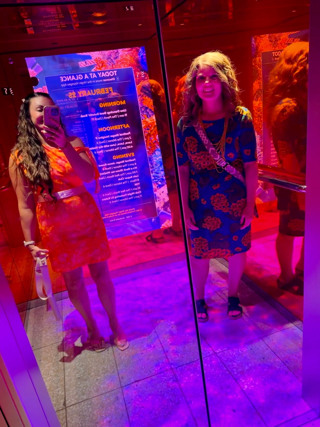 7 random things I’ve discovered on Virgin Voyages elevator event screens