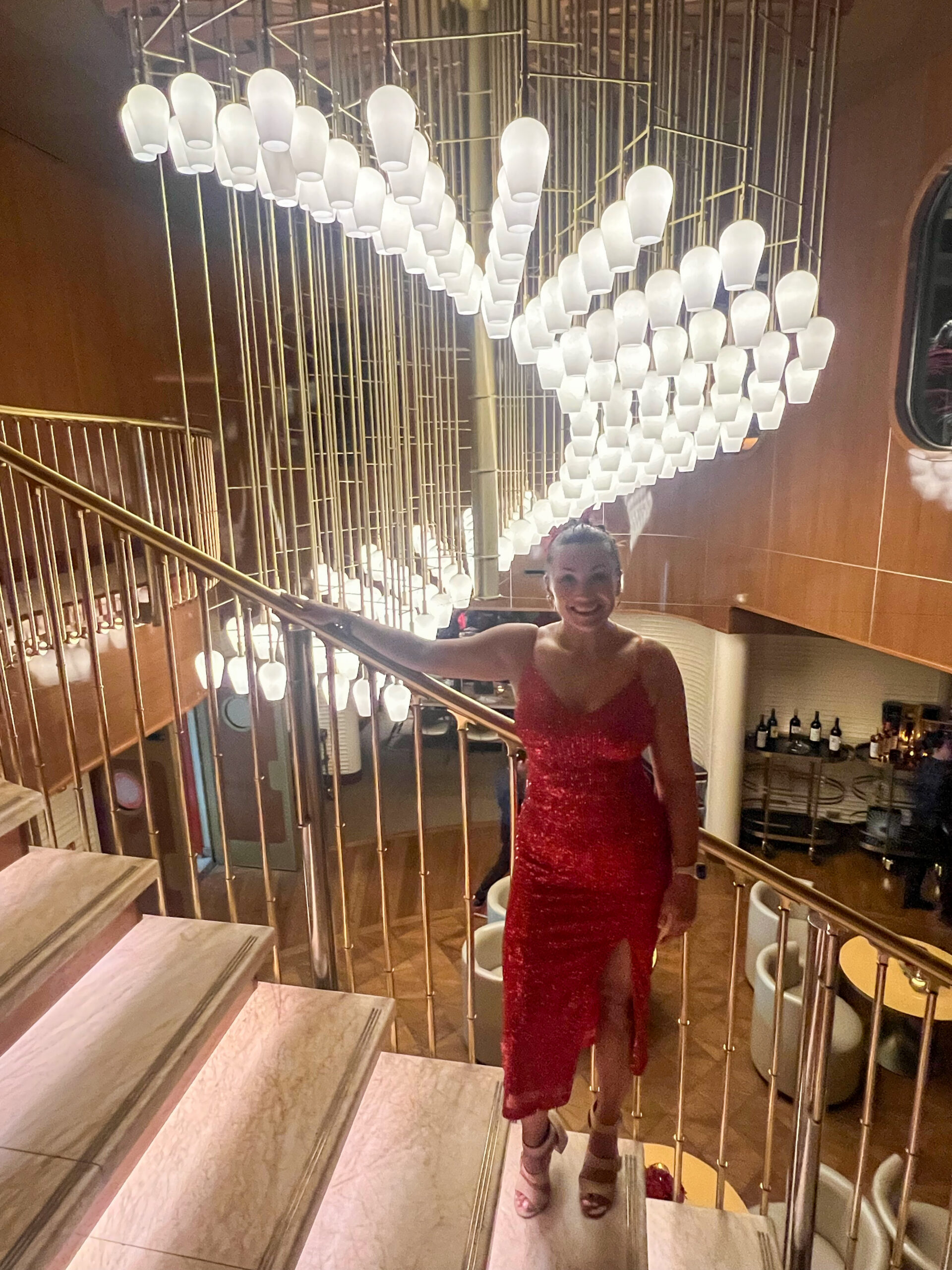 Best Photo Spots on Virgin Voyages Wake staircase ocean backdrop