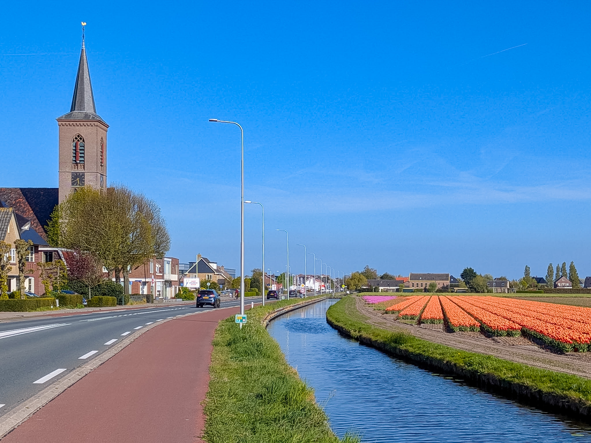 Small town roads while driving in the Netherlands