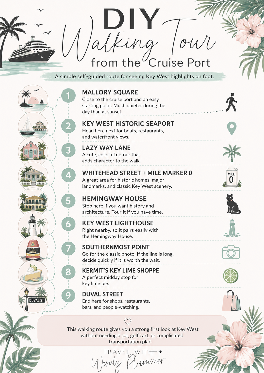 Key West Historic Seaport walking route for one day in Key West