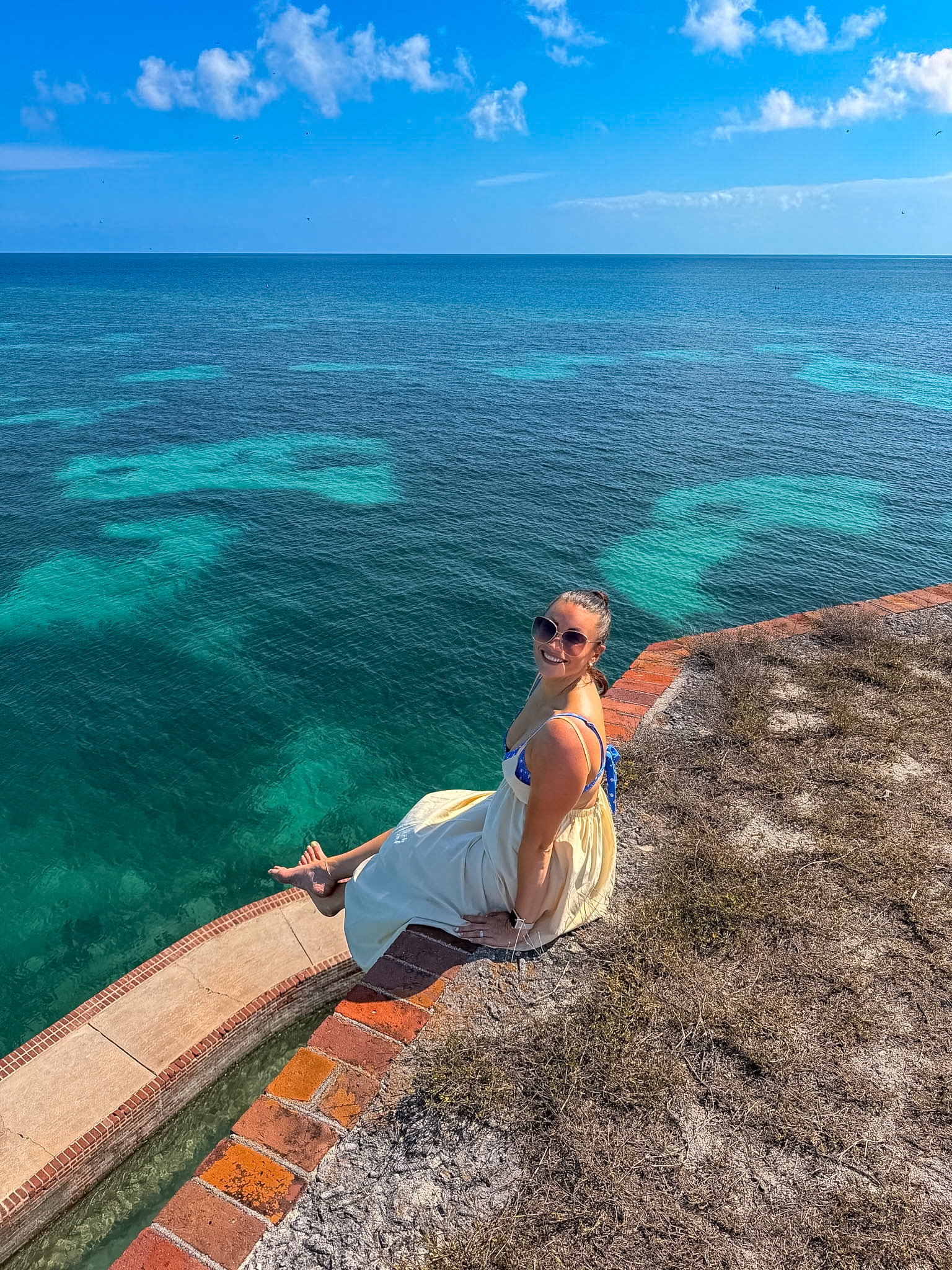 Dry Tortugas ferry vs seaplane views of islands and shallow water west of Key West