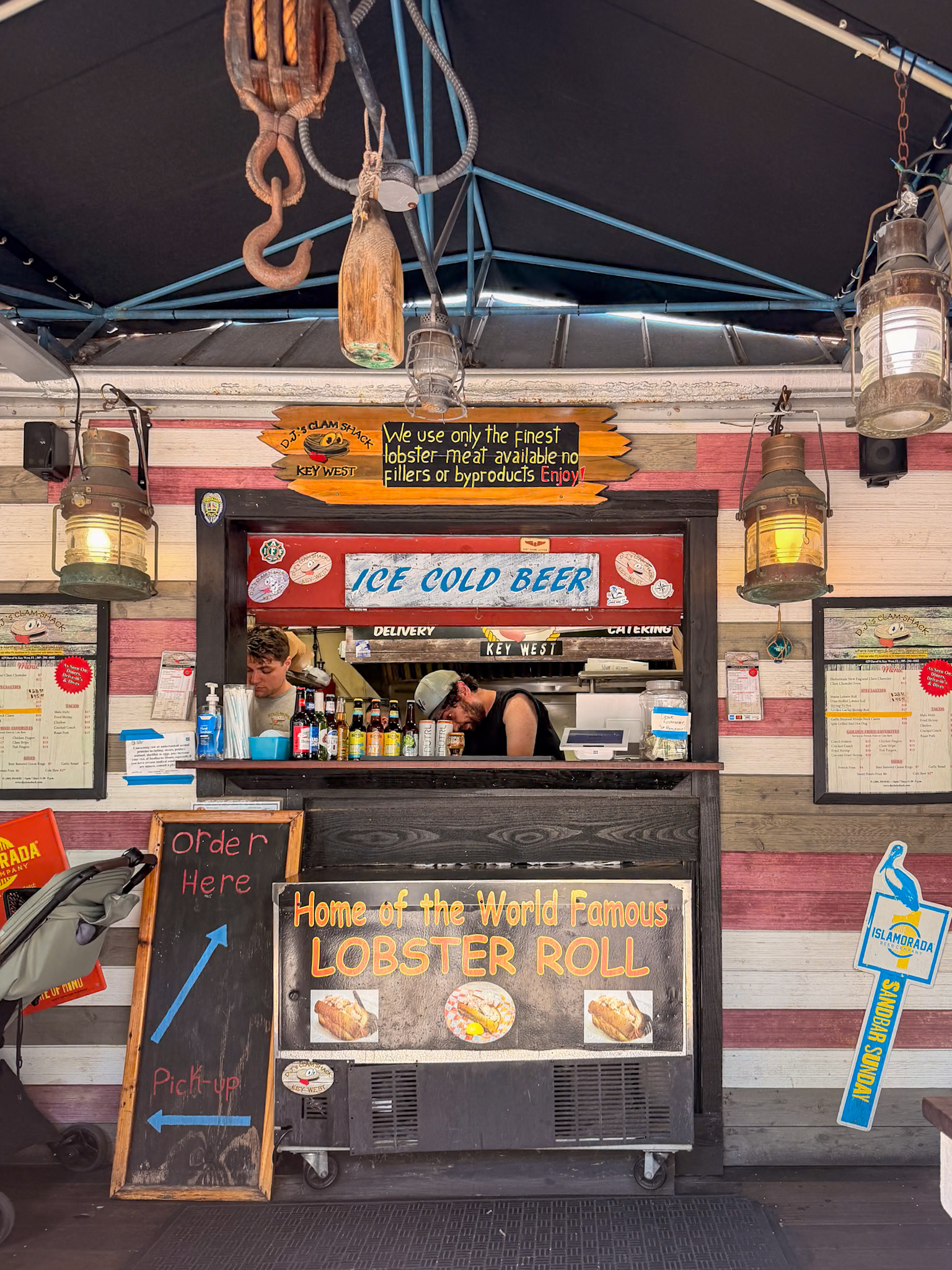 Casual Key West lunch at a seafood market with fresh local lobster rolls