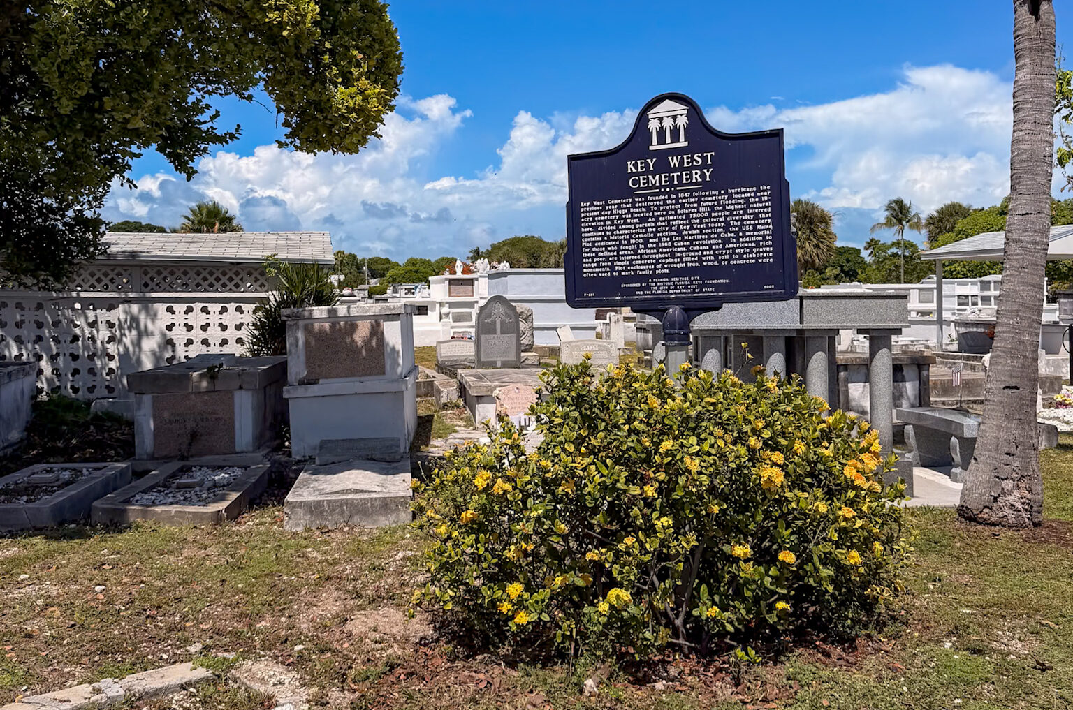Key West Cemetery entrance sign near the main entrance