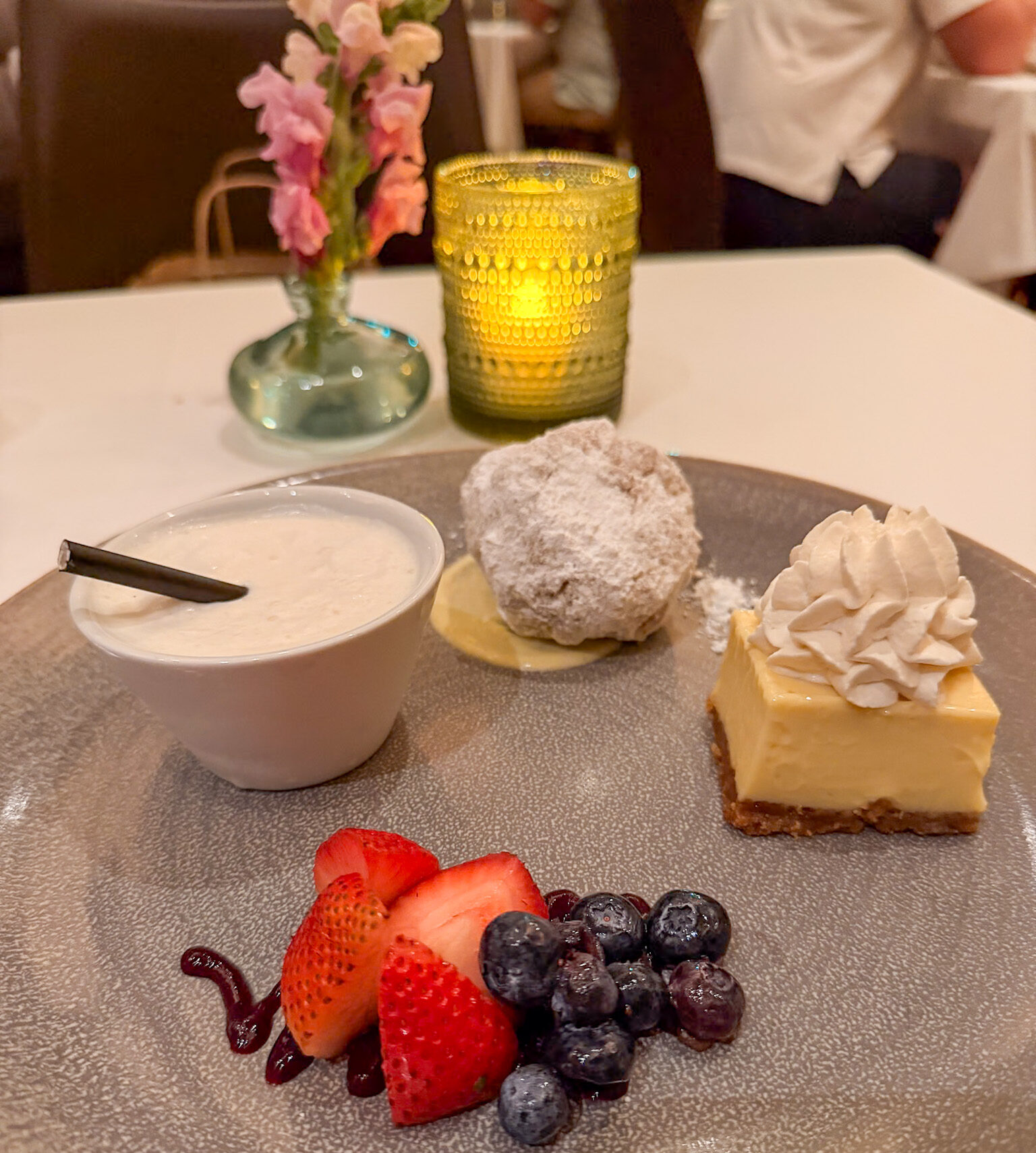 Café Marquesa Key West Dessert Trio with beignet, caramel milkshake, and key lime pie