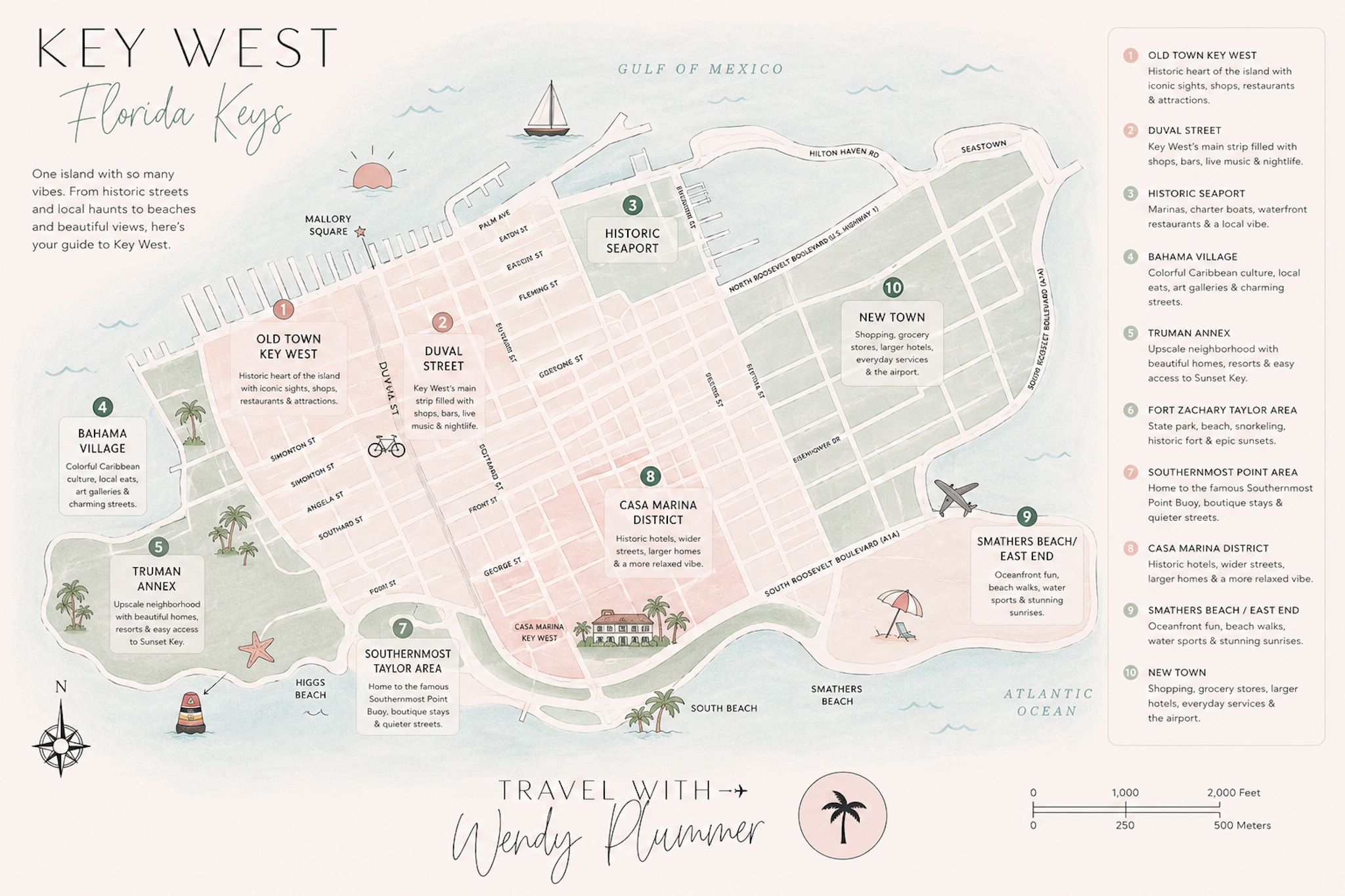map view showing where to stay in Key West for walkability