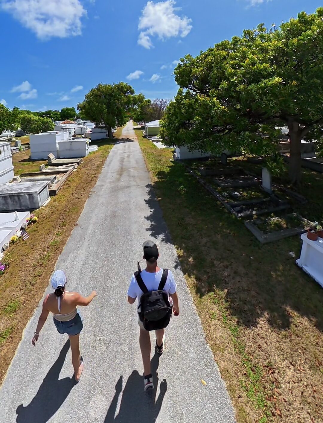 Large shade trees and historic monuments at the Key West Cemetery