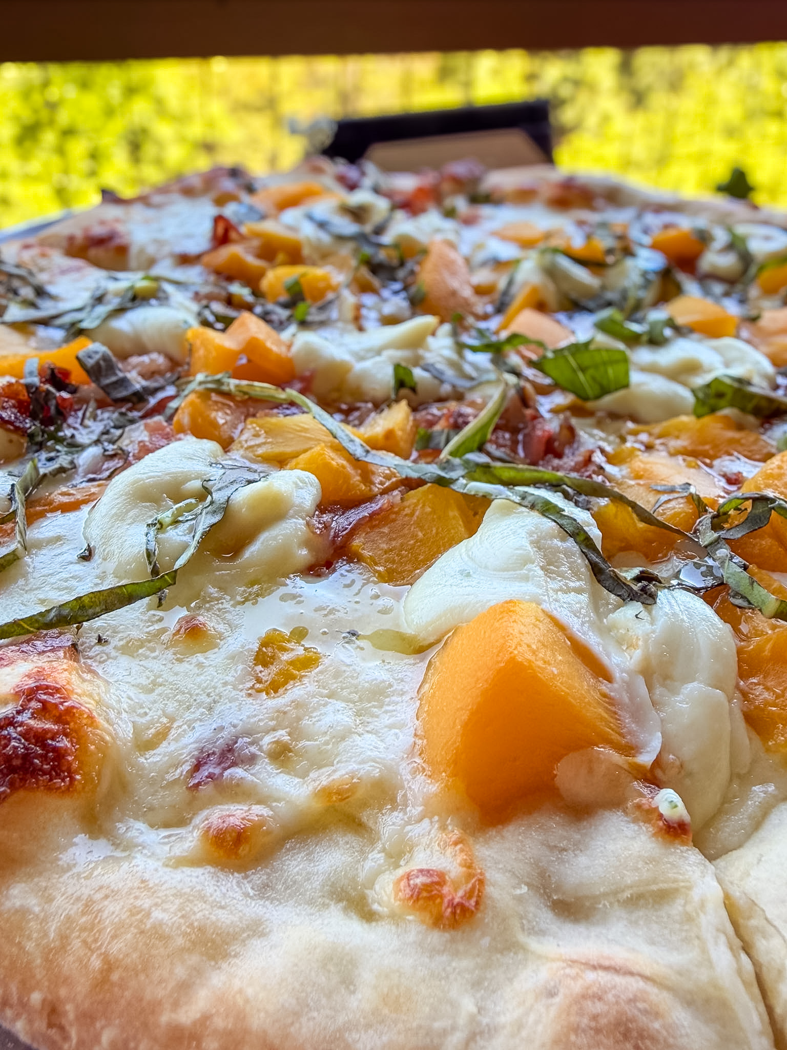 Peach and Pancetta Pizza featured in my Hideaway House Sedona review