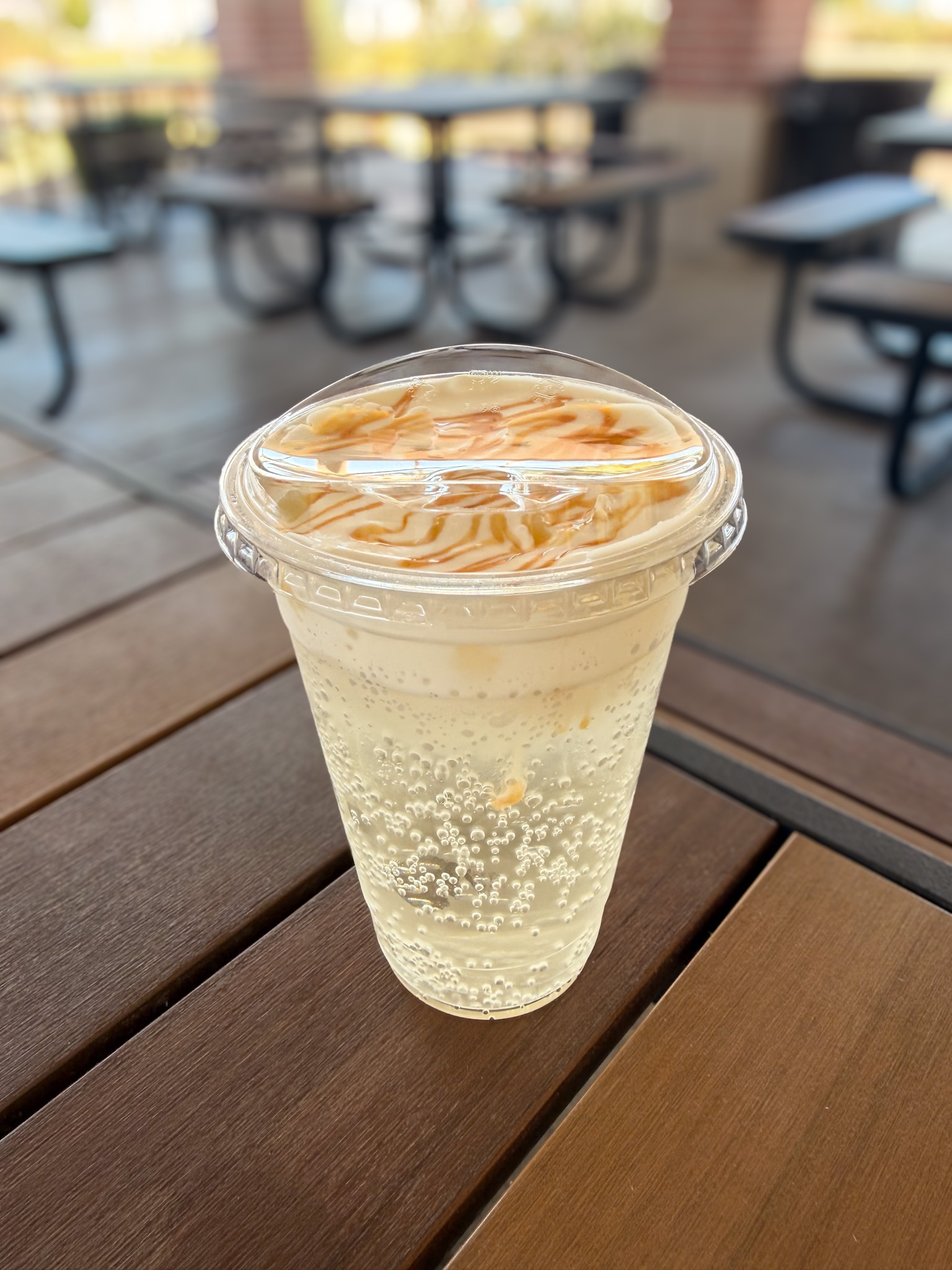 Iced salted caramel latte served with breakfast at Barrio Bagel & Slice