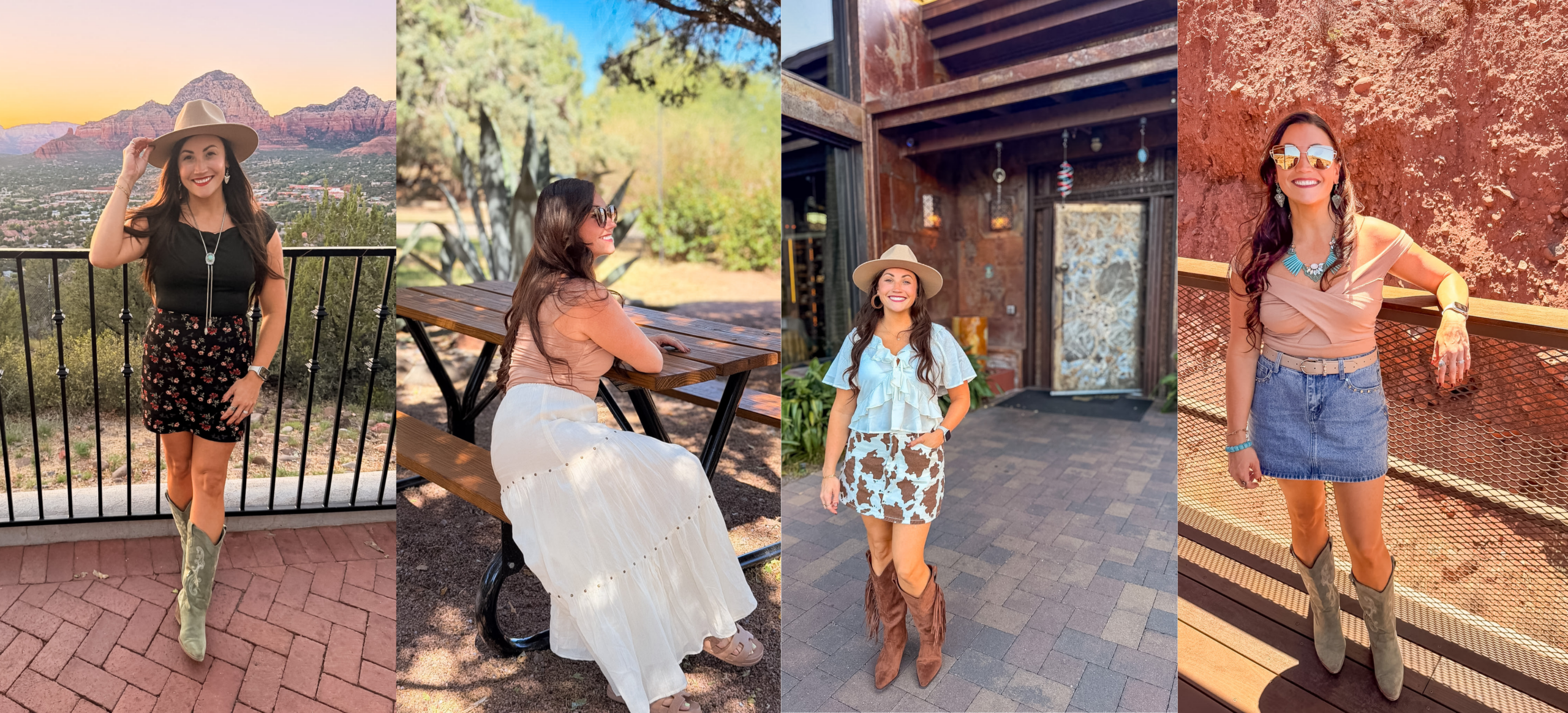 Casual dress and cowboy hat showing what to wear in Sedona in June for dinner