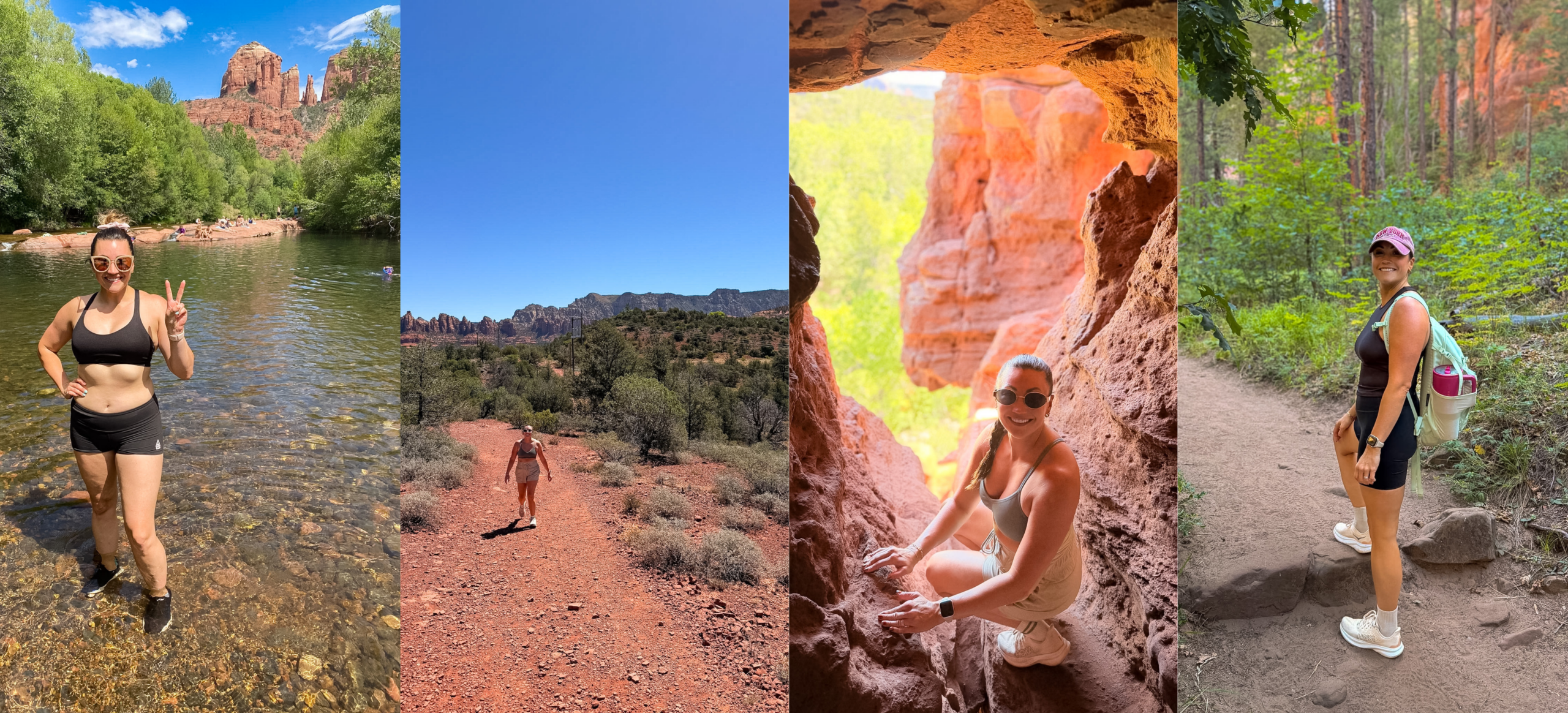 Athletic shorts and a tank top showing what to wear in Sedona in June
