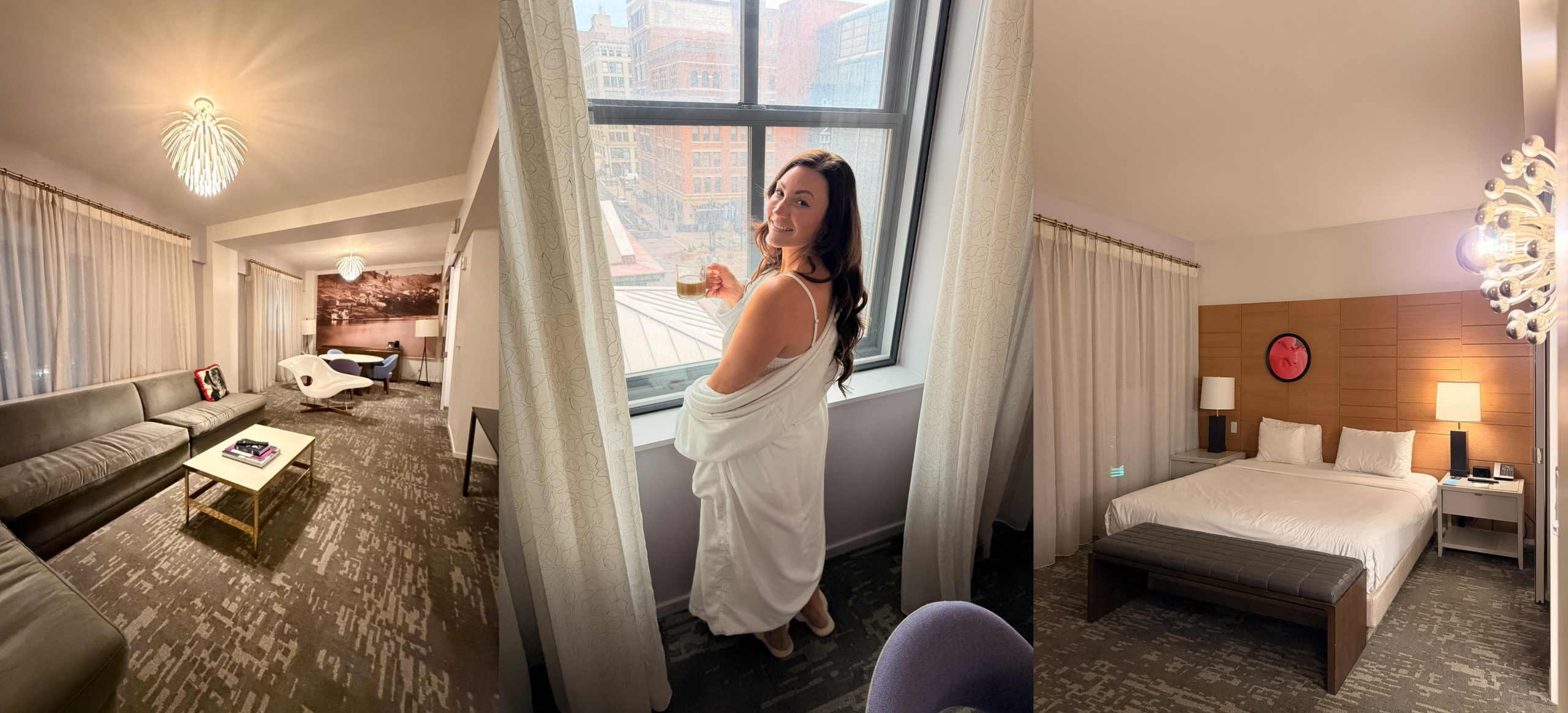 Corner Suite living room featured in this 21c Museum Hotel Cincinnati Review