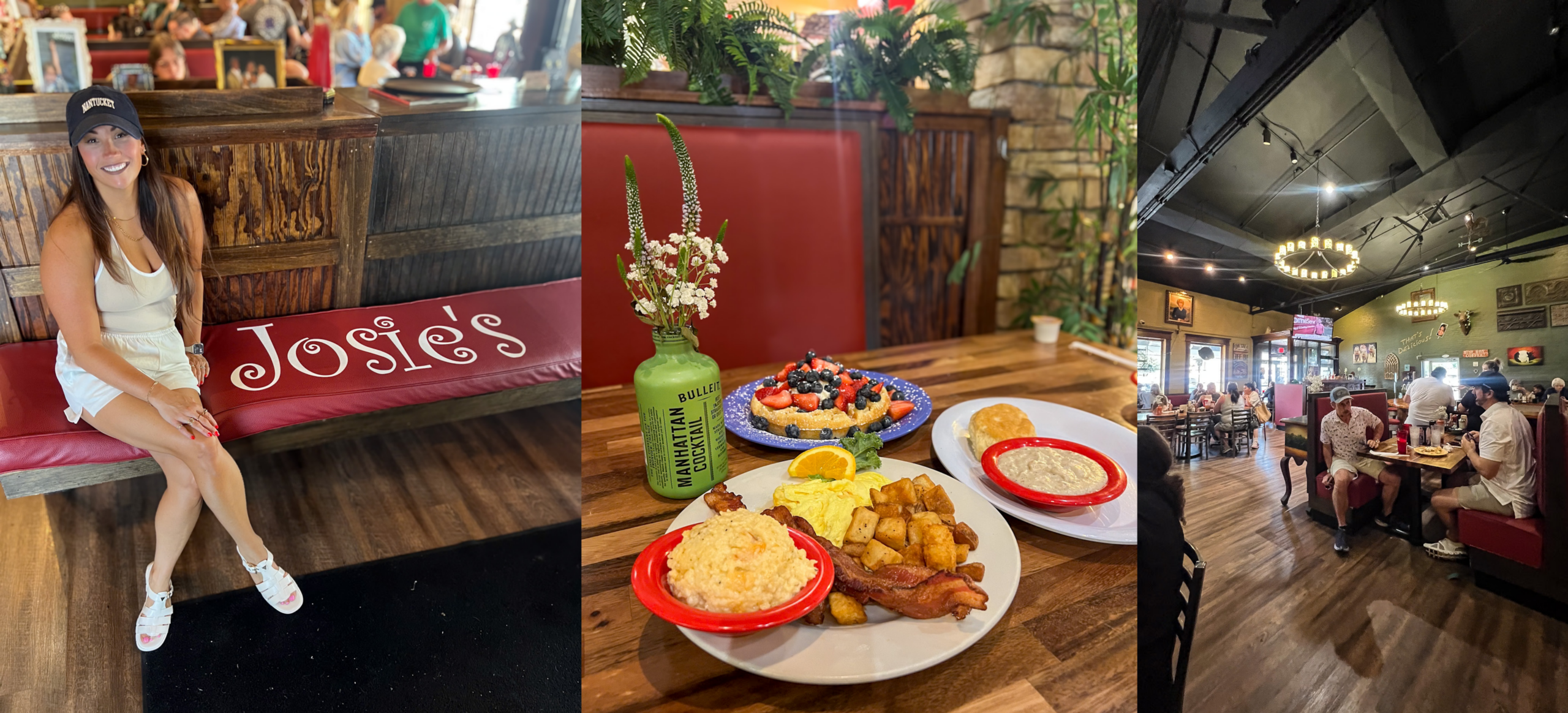 Cheese grits, thick-cut bacon, and biscuits at Josie’s for the Best Breakfast in Lexington KY