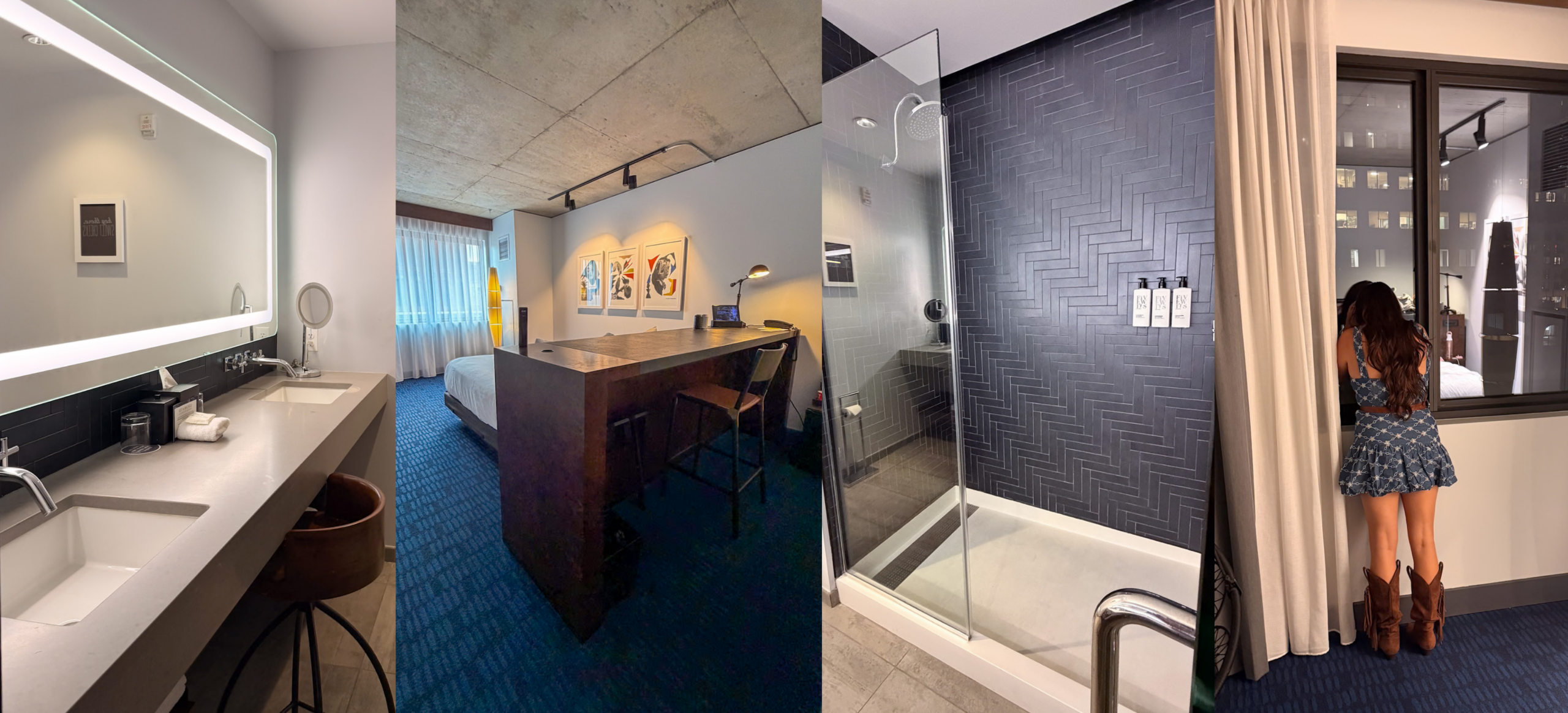 Bathroom counter space inside a room at The Maven Hotel Denver