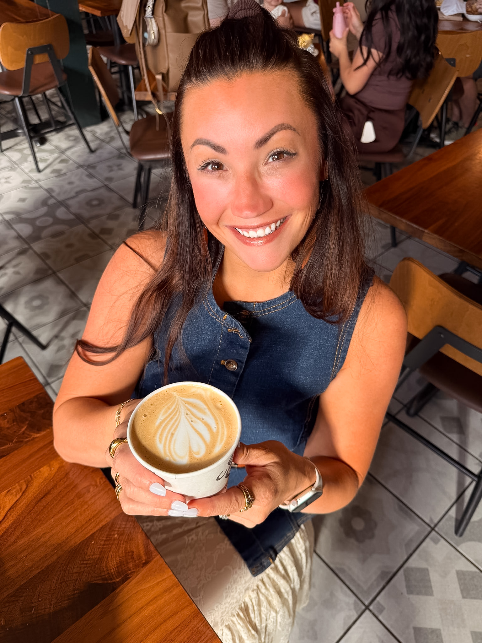 House-made caramel latte from Crema Bodega at Denver Central Market