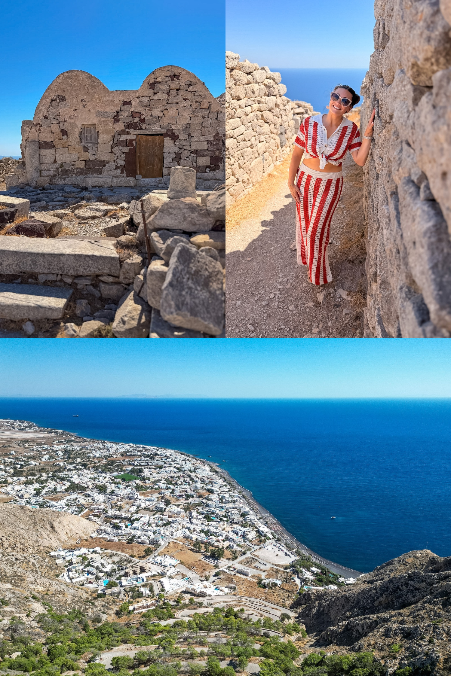 Panoramic view of Kamari Beach from the Ancient Thera archaeological site
