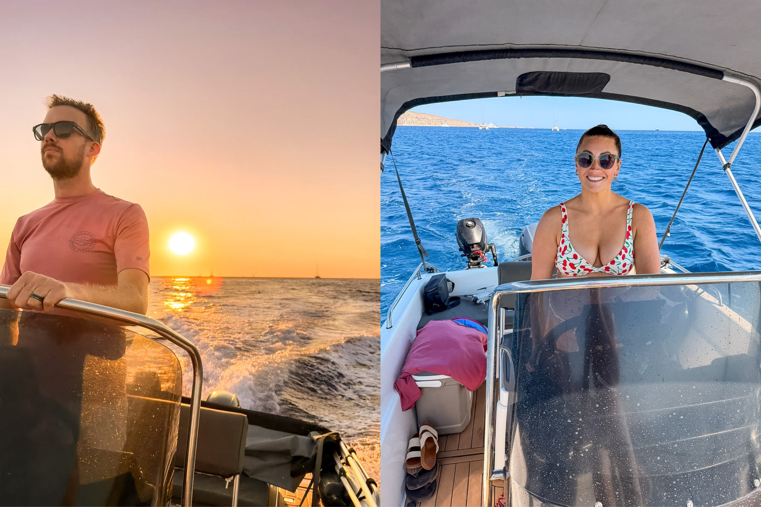 GPS chartplotter and depth finder on our Santorini self-drive boat