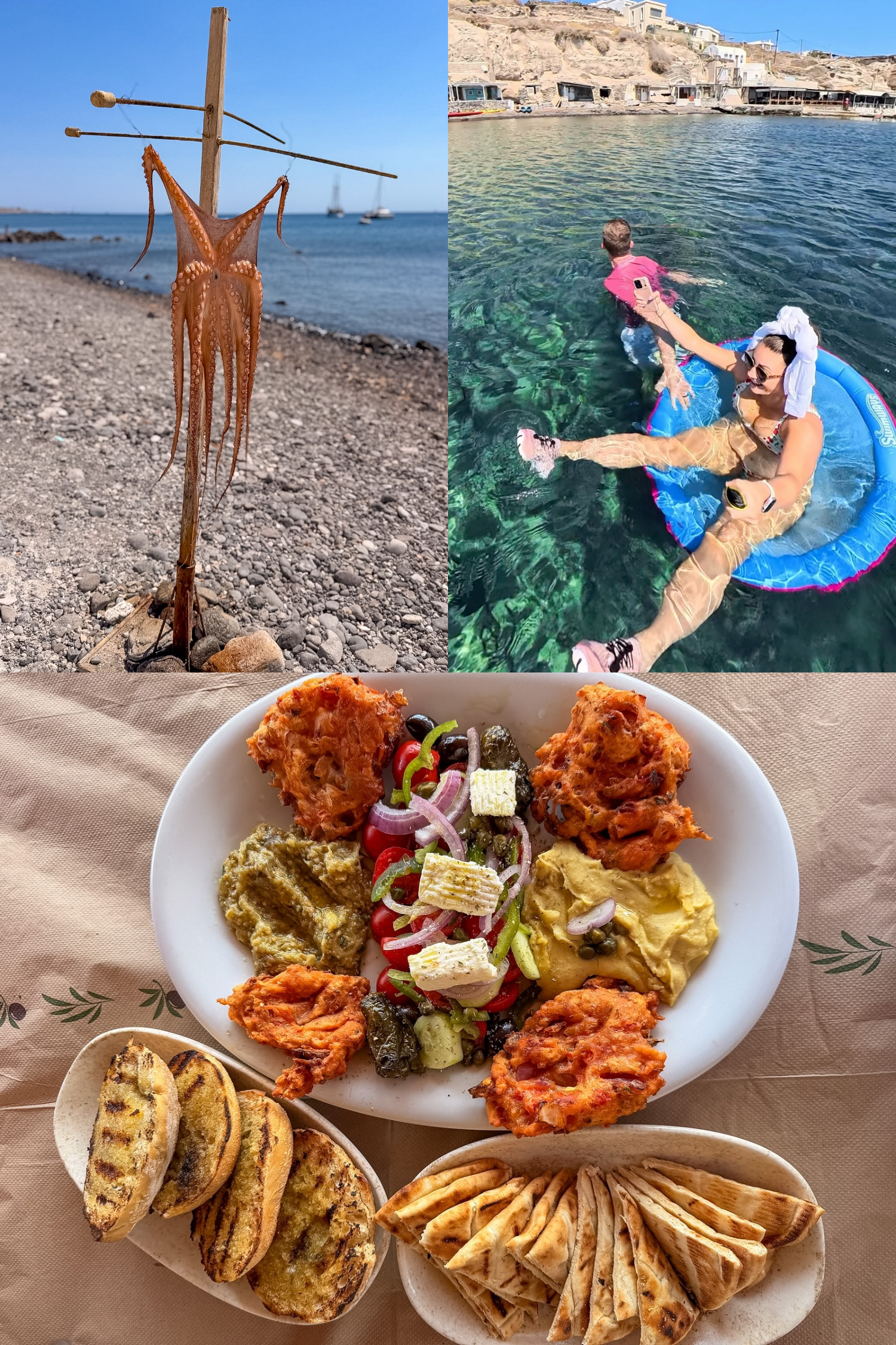 Swimming to Lunch in the Aegean Sea during our self-drive Santorini boat trip