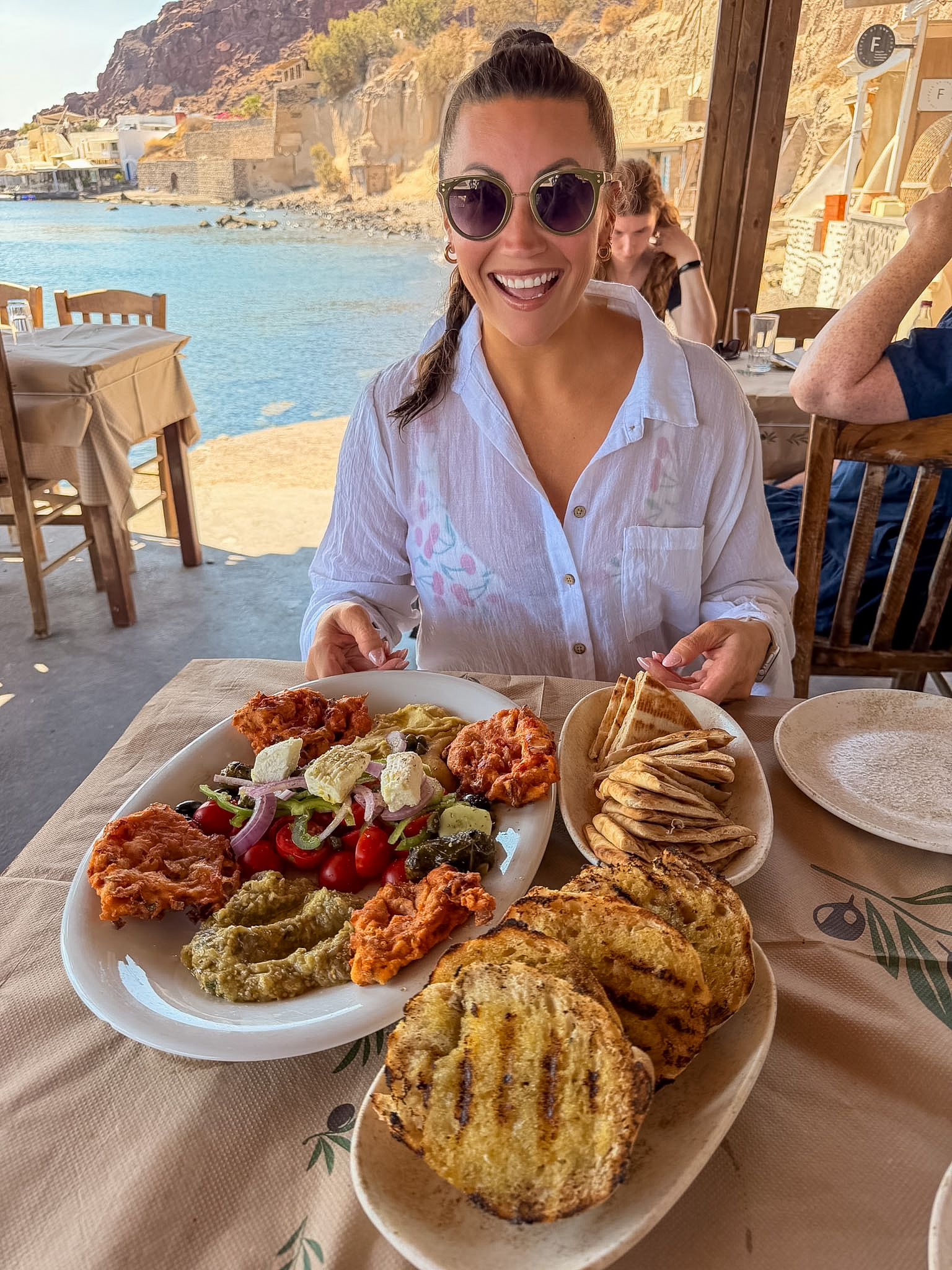 Variety of Appetizers platter featuring traditional Santorini specialties