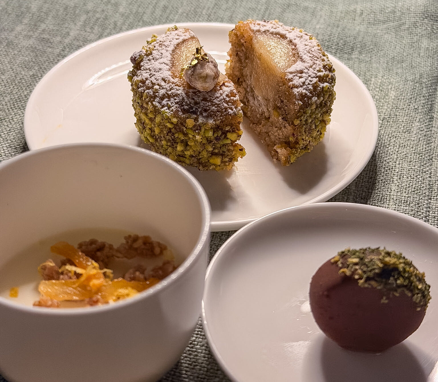 Creative dessert presentation at Lycabettus Restaurant in Oia Santorini