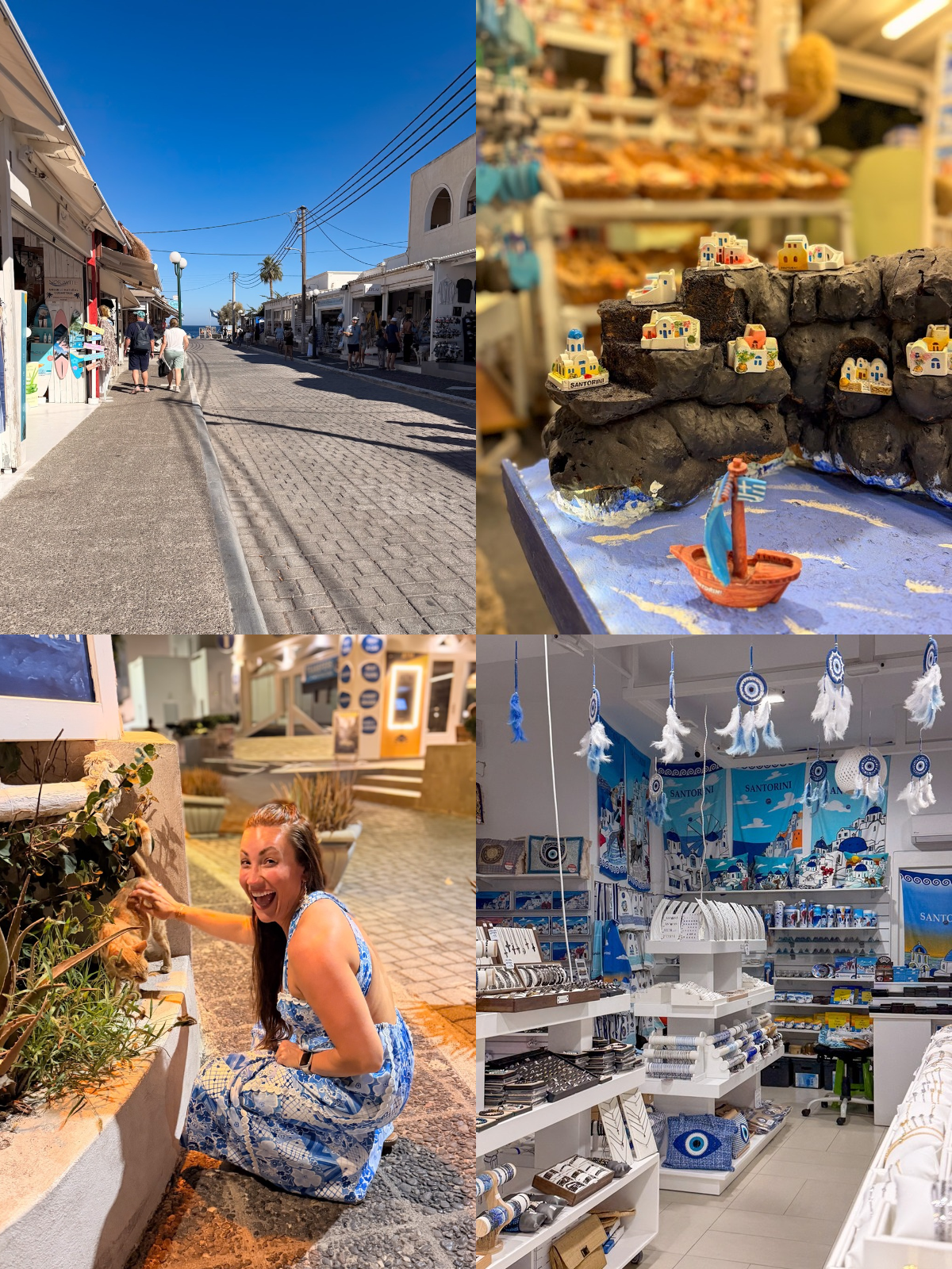 Kamari Beach promenade lined with waterfront restaurants and cafés