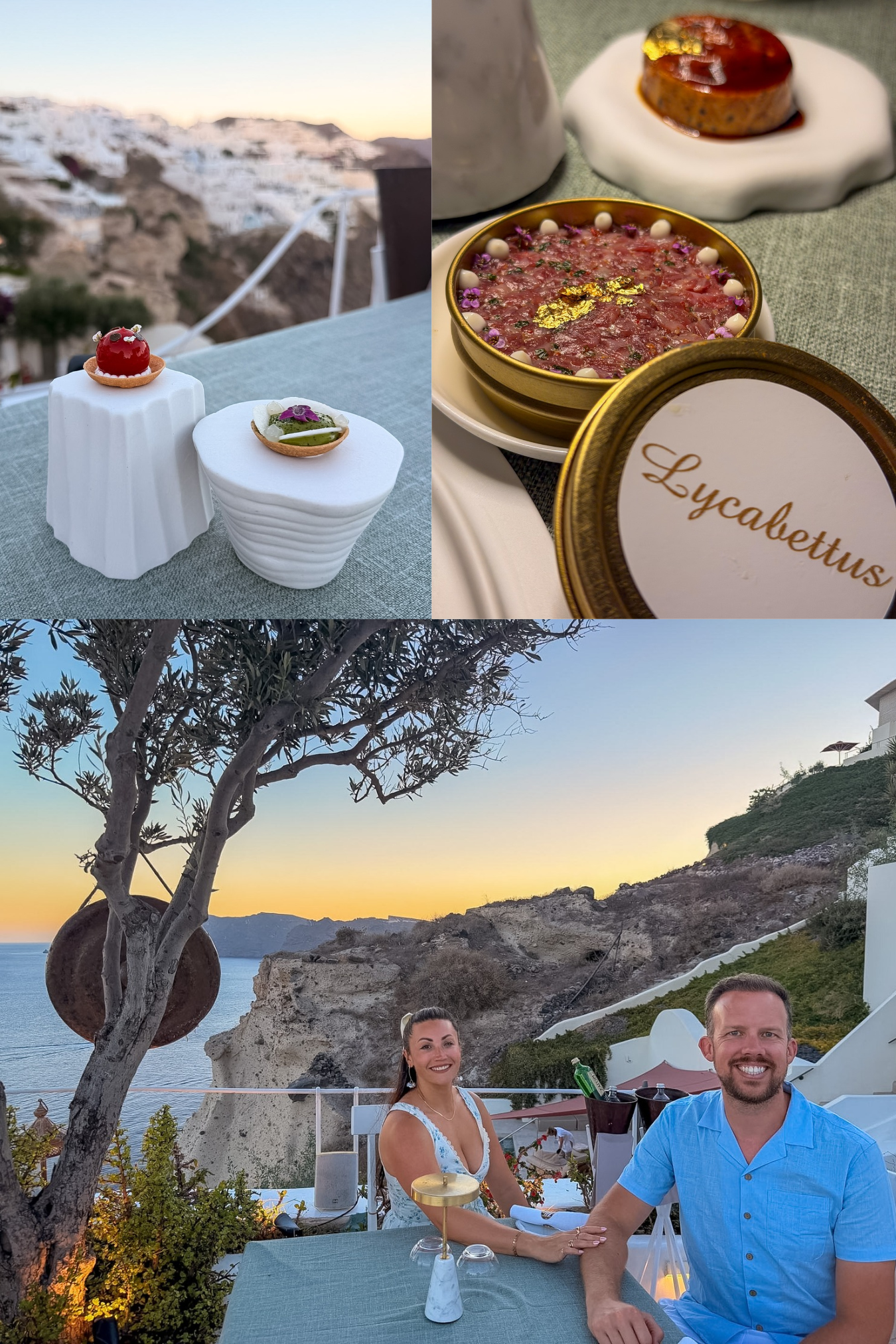 Creative canapé presentation at Lycabettus Restaurant in Oia Santorini