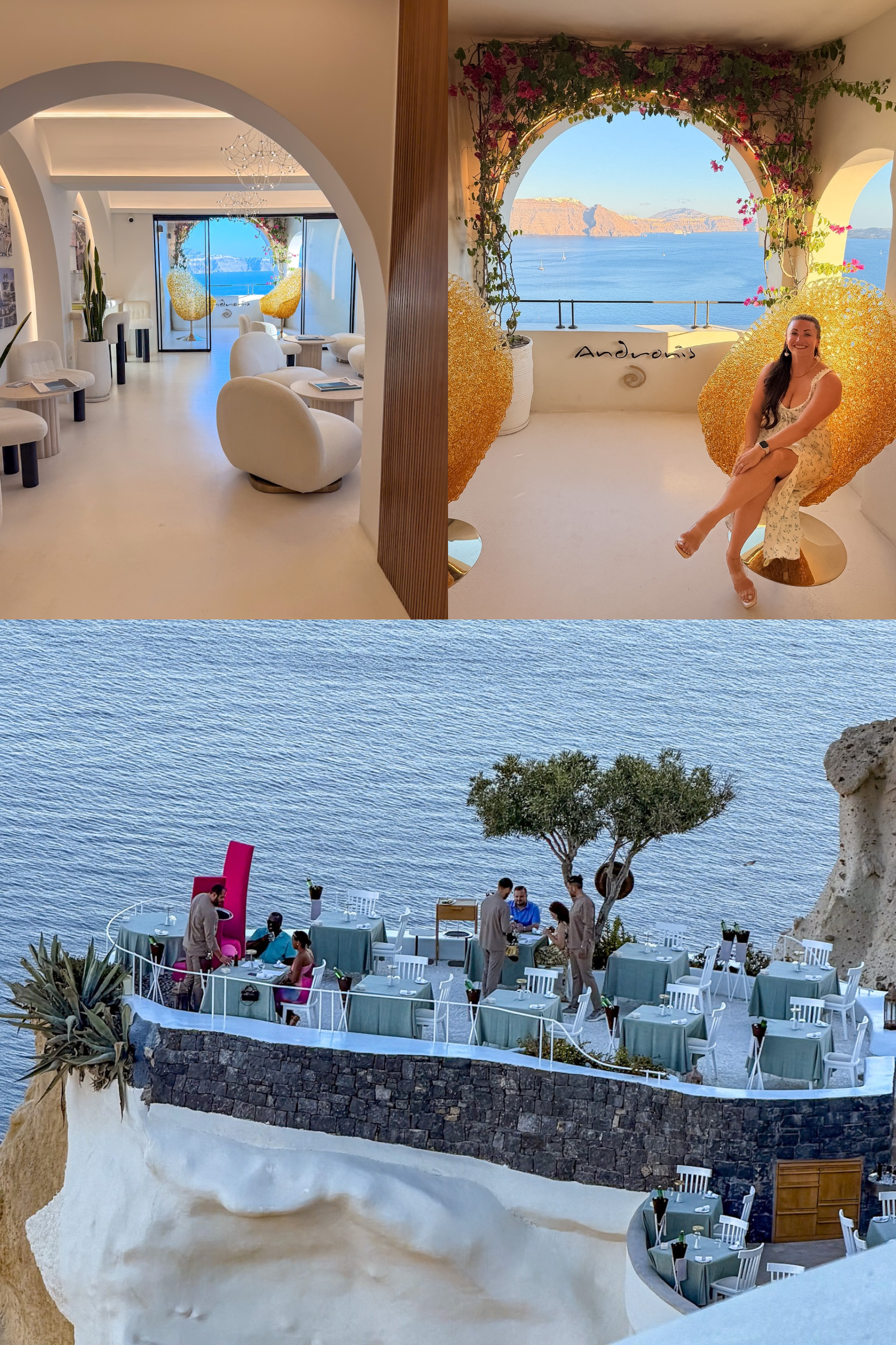 Lycabettus Restaurant Santorini review showing the cliffside terrace overlooking Oia and the Aegean Sea