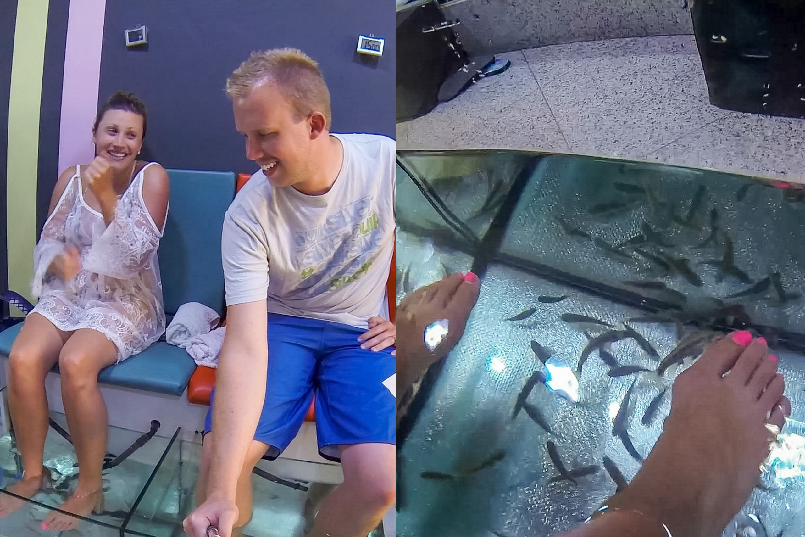Garra rufa fish pedicure experience at Kissingfish in Fira