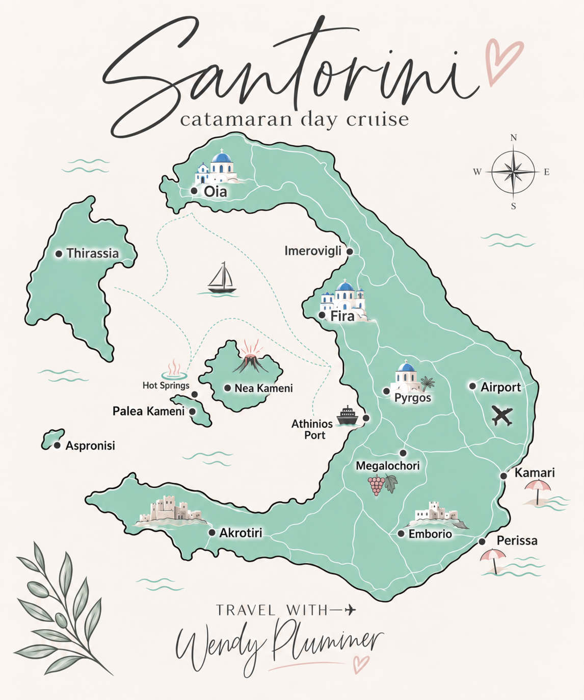 Catamaran Day Cruise Santorini Map