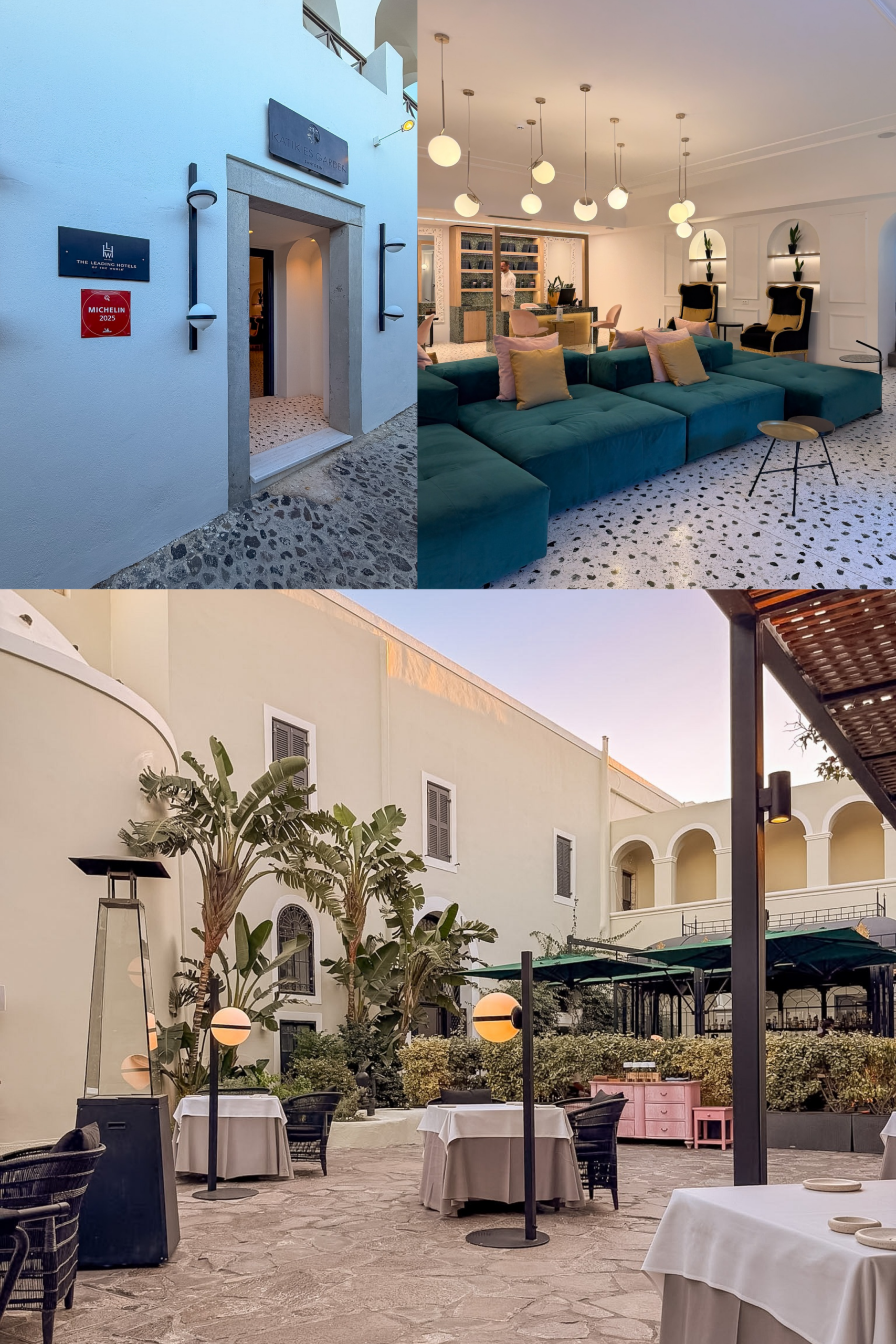 Selene Santorini review showing the restaurant's historic monastery courtyard in Fira