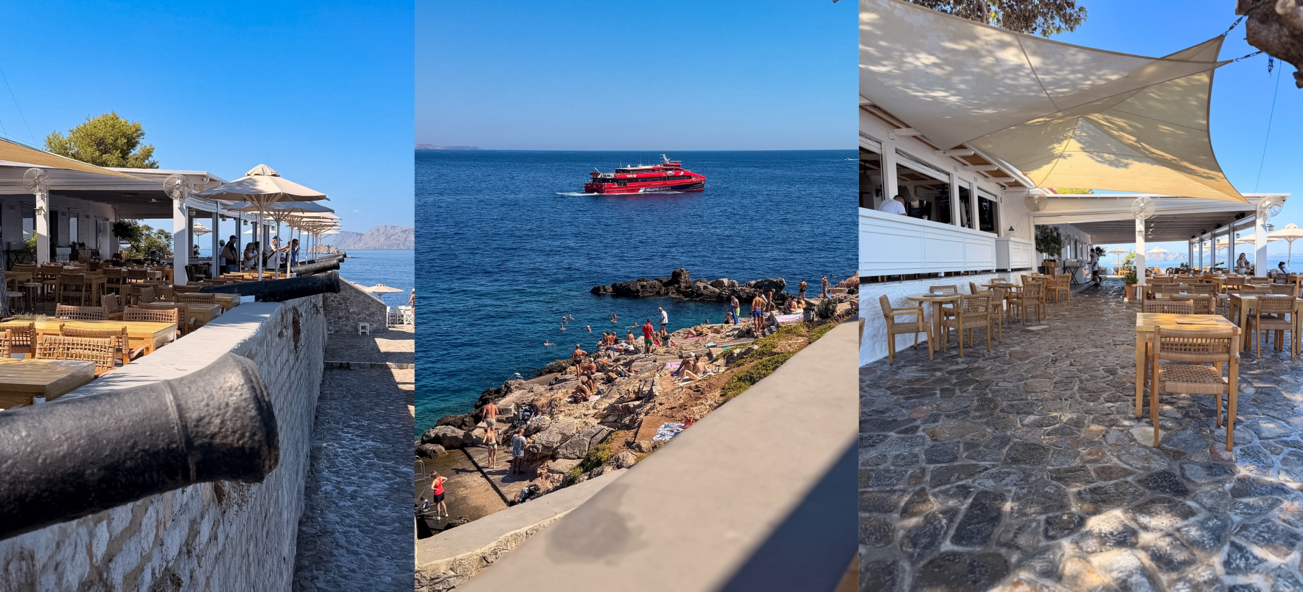1. Sunset Restaurant Hydra review showing the waterfront dining terrace overlooking the sea.