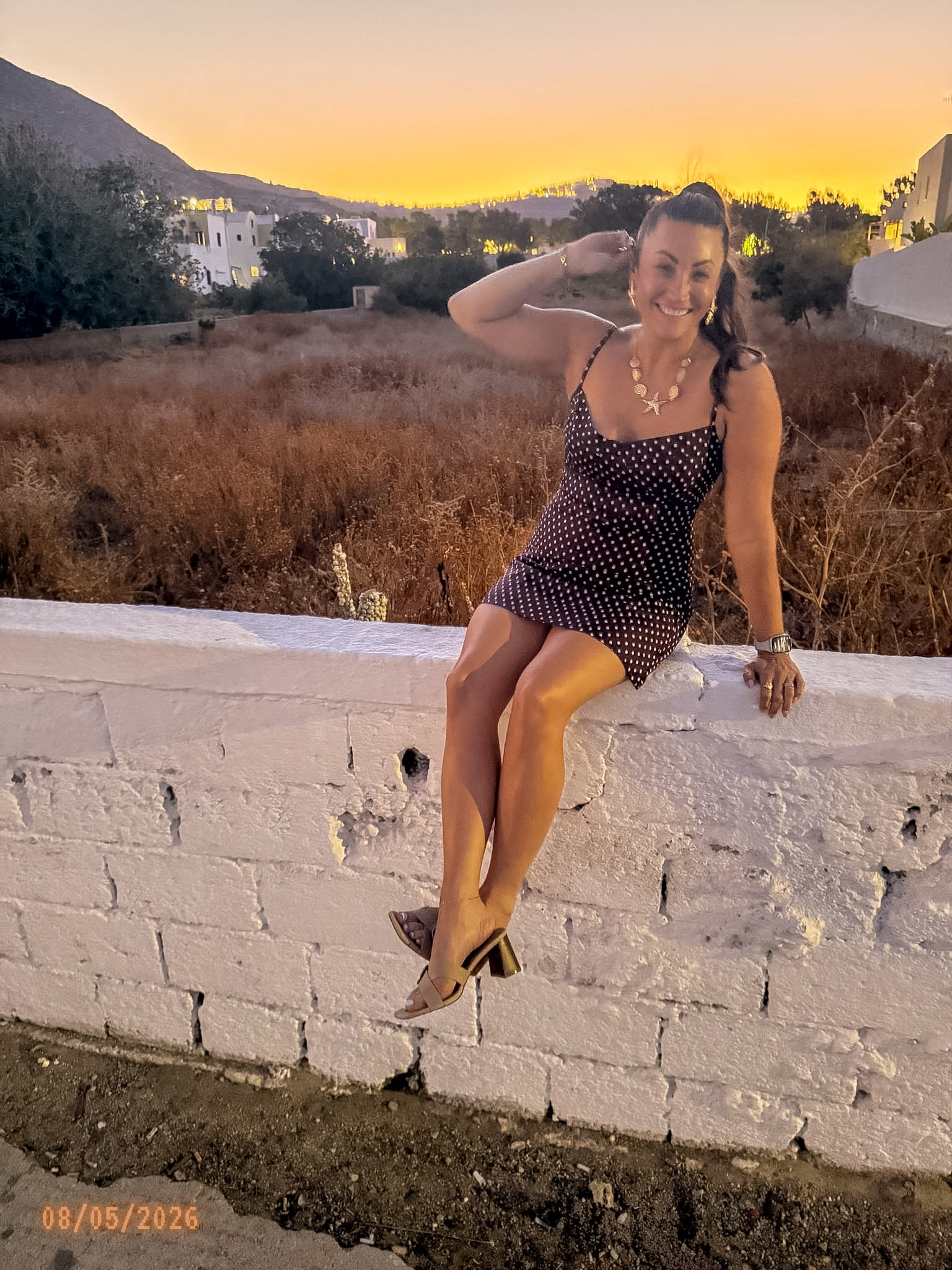 Sunset along the streets of Kamari Santorini